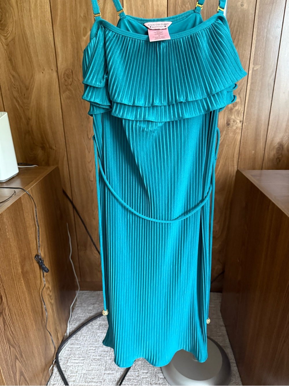 Juicy Couture vintage Teal Pleated Ruffle Maxi Dress with Spaghetti Straps